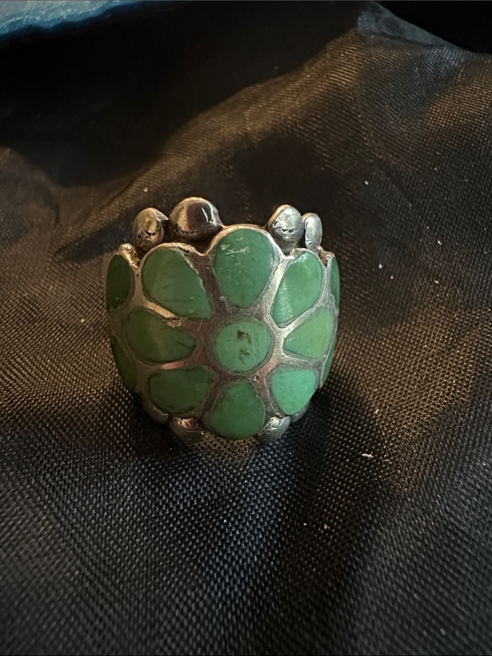 Sterling Silver & Turquoise Inlay Handmade & Signed Statement Ring